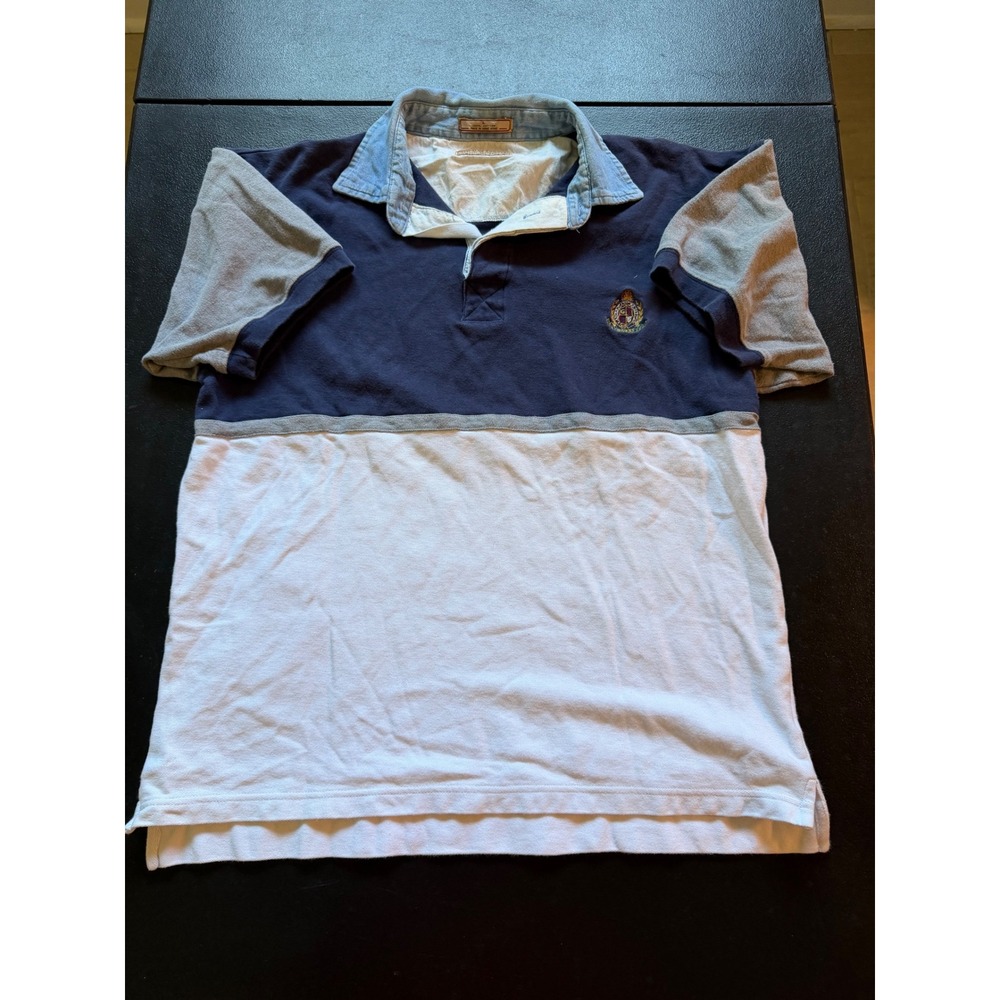 Vintage Guess Classic Sportswear Colorblock Polo Shirt Crest Navy White Grey L